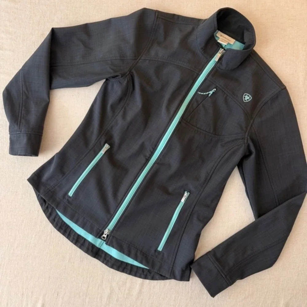Ariat Womens Softshell Jacket Gray Teal Wind‎ Water Resistant S/P